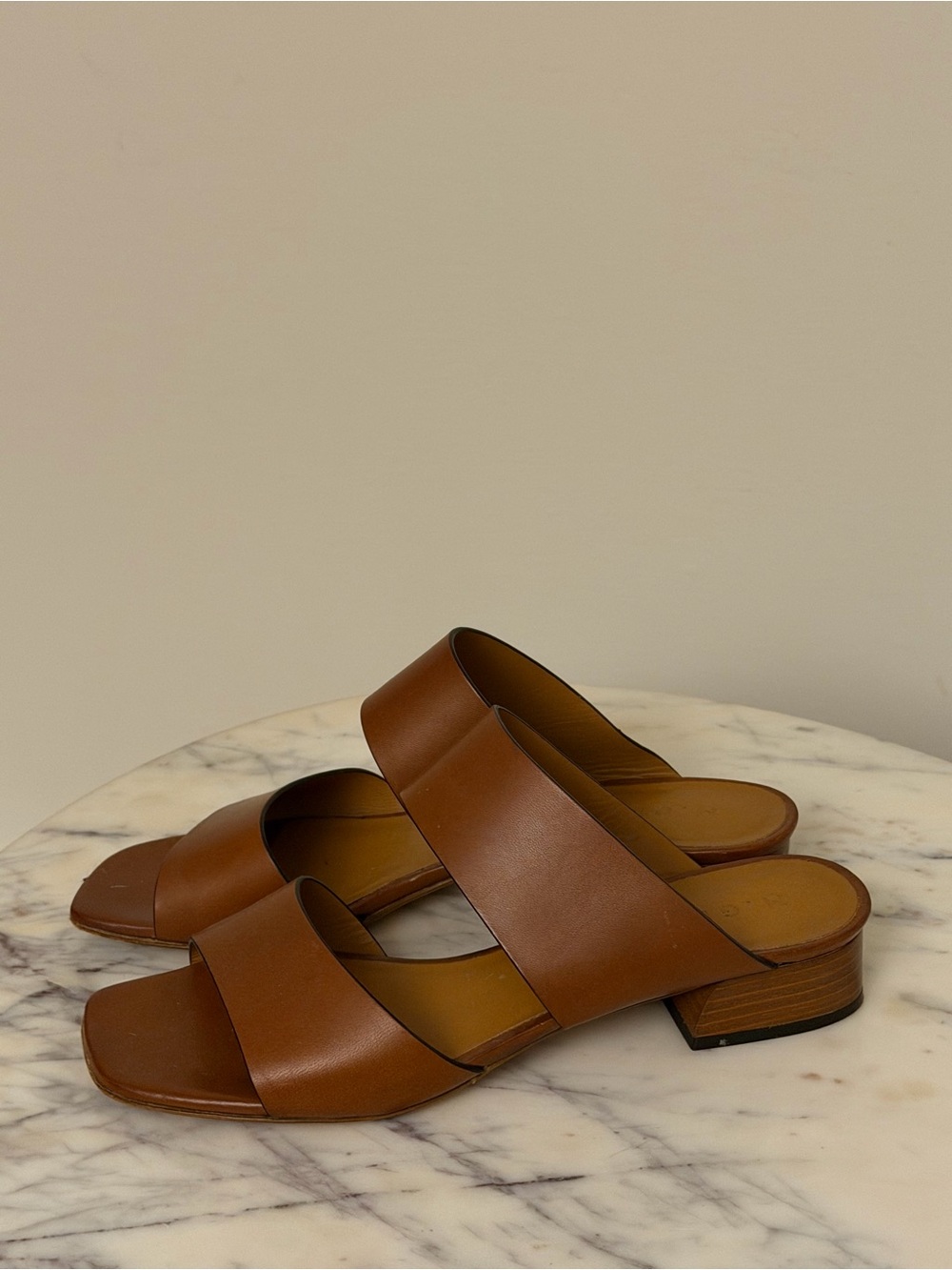 M. Gemi Brown Leather Double-Band Mule Sandals Size 40.5